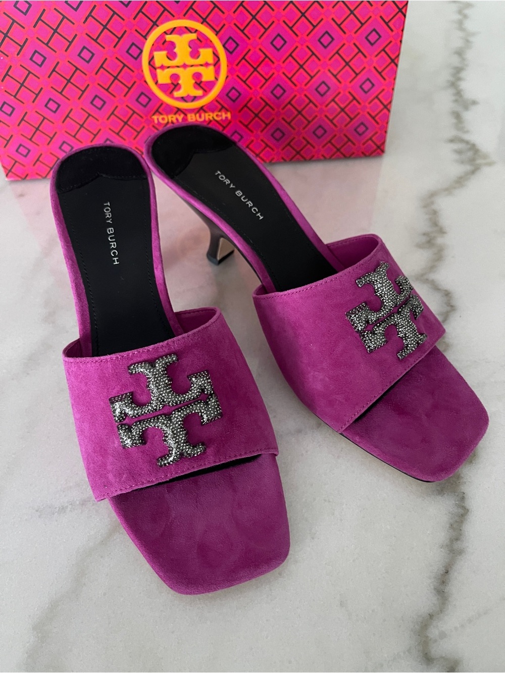 $795 New, Authentic Tory Burch Women's Pink Suede Slide Sandals heels shoes 9.5